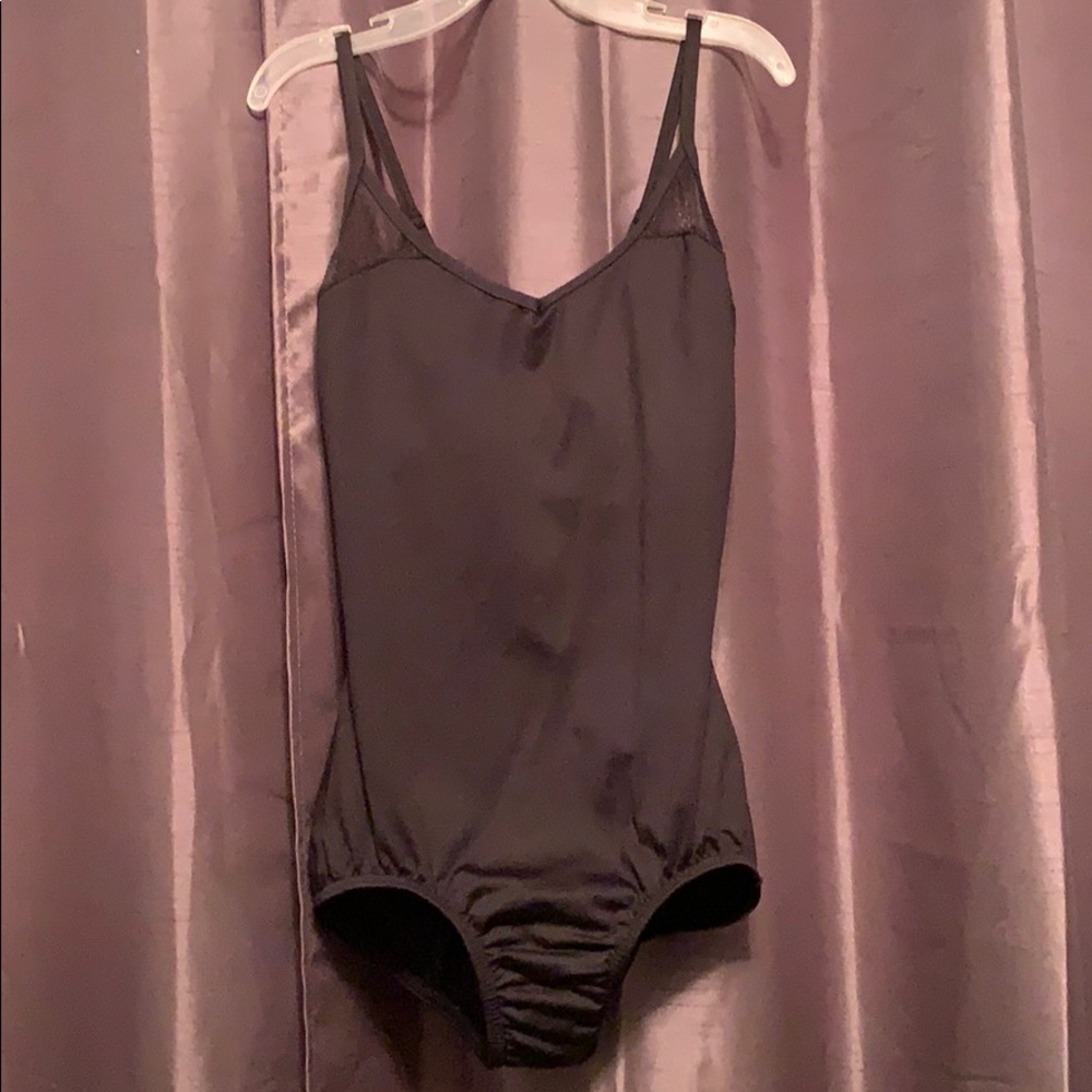 Black leotard with mesh detailing